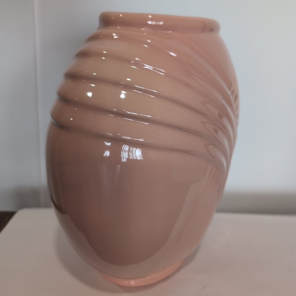 Vintage Post Art Deco Rose Salmon Light Mauve 12" Tall Ceramic Vase - Picture 6 of 8